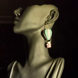 Charming Pastel Hot Air Balloon Green Purple Earrings
